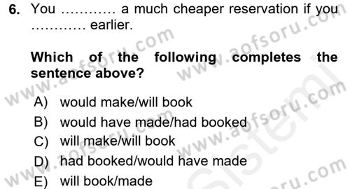 Turizm İçin İngilizce 1 Dersi 2015 - 2016 Yılı Tek Ders Sınav Soruları 6. Soru