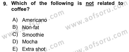 Turizm İçin İngilizce 1 Dersi 2015 - 2016 Yılı Tek Ders Sınav Soruları 9. Soru