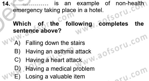 Turizm İçin İngilizce 1 Dersi 2016 - 2017 Yılı 3 Ders Sınav Soruları 14. Soru