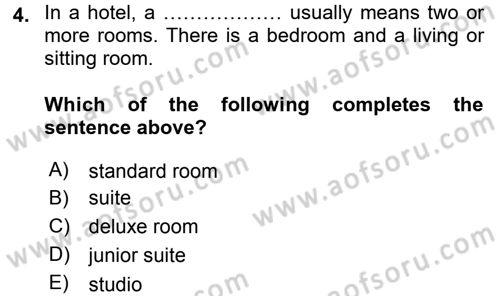 Turizm İçin İngilizce 1 Dersi 2016 - 2017 Yılı 3 Ders Sınav Soruları 4. Soru