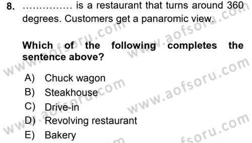 Turizm İçin İngilizce 1 Dersi 2016 - 2017 Yılı 3 Ders Sınav Soruları 8. Soru