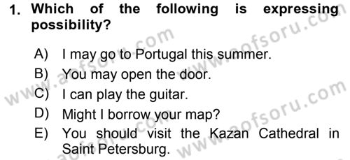 Turizm İçin İngilizce 1 Dersi Ara Sınavı Deneme Sınav Soruları 1. Soru