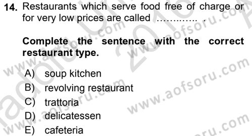 Turizm İçin İngilizce 1 Dersi Ara Sınavı Deneme Sınav Soruları 14. Soru
