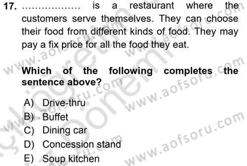 Turizm İçin İngilizce 1 Dersi Ara Sınavı Deneme Sınav Soruları 17. Soru