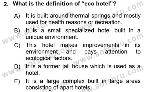 Turizm İçin İngilizce 1 Dersi Ara Sınavı Deneme Sınav Soruları 2. Soru