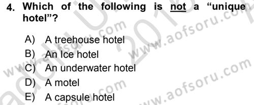 Turizm İçin İngilizce 1 Dersi Ara Sınavı Deneme Sınav Soruları 4. Soru