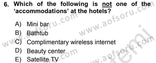 Turizm İçin İngilizce 1 Dersi Ara Sınavı Deneme Sınav Soruları 6. Soru