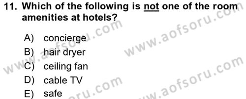 Turizm İçin İngilizce 1 Dersi 2016 - 2017 Yılı (Final) Dönem Sonu Sınav Soruları 11. Soru