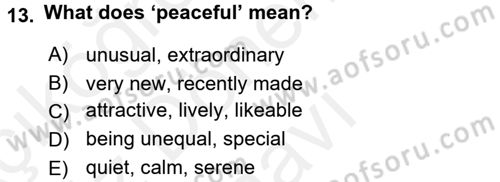 Turizm İçin İngilizce 1 Dersi 2016 - 2017 Yılı (Final) Dönem Sonu Sınav Soruları 13. Soru