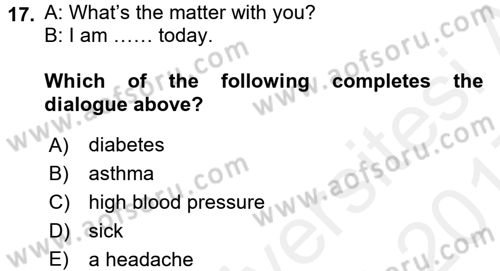 Turizm İçin İngilizce 1 Dersi 2016 - 2017 Yılı (Final) Dönem Sonu Sınav Soruları 17. Soru
