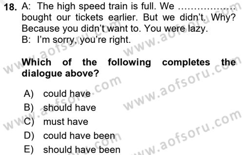 Turizm İçin İngilizce 1 Dersi 2016 - 2017 Yılı (Final) Dönem Sonu Sınav Soruları 18. Soru
