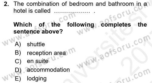 Turizm İçin İngilizce 1 Dersi 2016 - 2017 Yılı (Final) Dönem Sonu Sınav Soruları 2. Soru