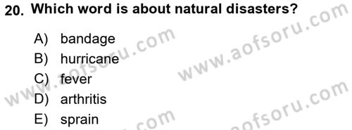 Turizm İçin İngilizce 1 Dersi 2016 - 2017 Yılı (Final) Dönem Sonu Sınav Soruları 20. Soru