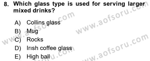 Turizm İçin İngilizce 1 Dersi 2016 - 2017 Yılı (Final) Dönem Sonu Sınav Soruları 8. Soru