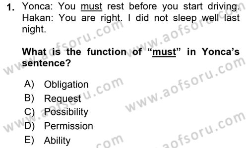 Turizm İçin İngilizce 1 Dersi Ara Sınavı Deneme Sınav Soruları 1. Soru