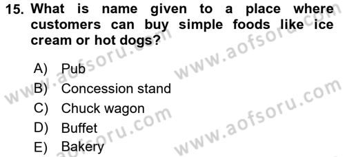 Turizm İçin İngilizce 1 Dersi Ara Sınavı Deneme Sınav Soruları 15. Soru