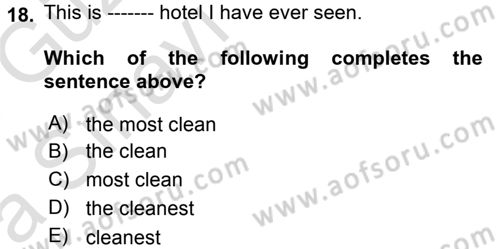 Turizm İçin İngilizce 1 Dersi Ara Sınavı Deneme Sınav Soruları 18. Soru