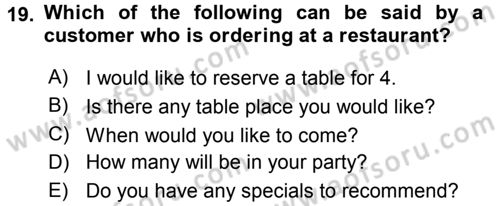 Turizm İçin İngilizce 1 Dersi Ara Sınavı Deneme Sınav Soruları 19. Soru
