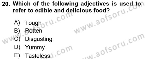 Turizm İçin İngilizce 1 Dersi Ara Sınavı Deneme Sınav Soruları 20. Soru