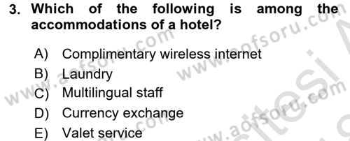Turizm İçin İngilizce 1 Dersi Ara Sınavı Deneme Sınav Soruları 3. Soru