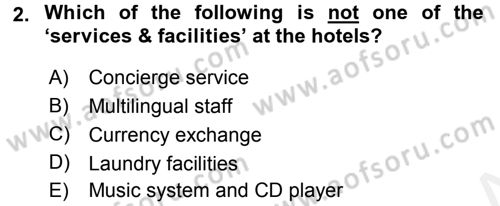 Turizm İçin İngilizce 1 Dersi 2017 - 2018 Yılı (Final) Dönem Sonu Sınav Soruları 2. Soru