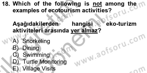 Turizm İçin İngilizce 2 Dersi 2012 - 2013 Yılı (Vize) Ara Sınav Soruları 18. Soru