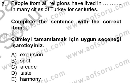 Turizm İçin İngilizce 2 Dersi 2013 - 2014 Yılı (Final) Dönem Sonu Sınav Soruları 7. Soru