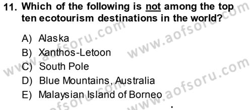 Turizm İçin İngilizce 2 Dersi 2014 - 2015 Yılı (Vize) Ara Sınav Soruları 11. Soru