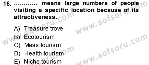 Turizm İçin İngilizce 2 Dersi 2014 - 2015 Yılı (Vize) Ara Sınav Soruları 16. Soru