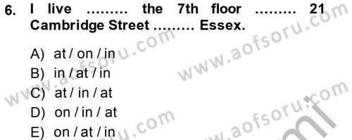 Turizm İçin İngilizce 2 Dersi 2014 - 2015 Yılı (Vize) Ara Sınav Soruları 6. Soru