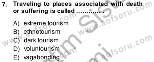 Turizm İçin İngilizce 2 Dersi 2014 - 2015 Yılı (Vize) Ara Sınavı 7. Soru