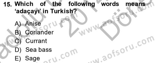 Turizm İçin İngilizce 2 Dersi 2014 - 2015 Yılı (Final) Dönem Sonu Sınav Soruları 15. Soru