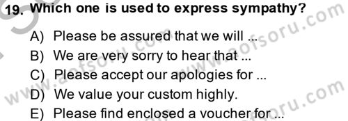 Turizm İçin İngilizce 2 Dersi 2014 - 2015 Yılı (Final) Dönem Sonu Sınav Soruları 19. Soru