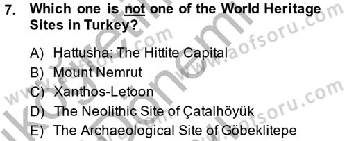 Turizm İçin İngilizce 2 Dersi 2014 - 2015 Yılı (Final) Dönem Sonu Sınav Soruları 7. Soru