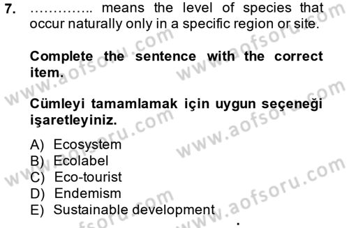 Turizm İçin İngilizce 2 Dersi 2014 - 2015 Yılı Tek Ders Sınav Soruları 7. Soru