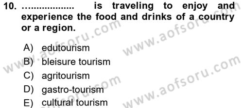 Turizm İçin İngilizce 2 Dersi 2015 - 2016 Yılı (Vize) Ara Sınav Soruları 10. Soru