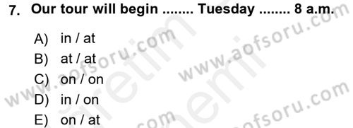 Turizm İçin İngilizce 2 Dersi 2015 - 2016 Yılı (Vize) Ara Sınav Soruları 7. Soru