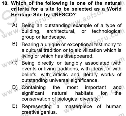 Turizm İçin İngilizce 2 Dersi 2015 - 2016 Yılı (Final) Dönem Sonu Sınav Soruları 10. Soru