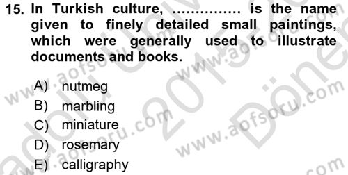 Turizm İçin İngilizce 2 Dersi 2015 - 2016 Yılı (Final) Dönem Sonu Sınav Soruları 15. Soru
