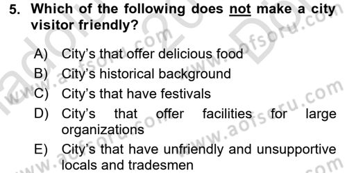 Turizm İçin İngilizce 2 Dersi 2015 - 2016 Yılı (Final) Dönem Sonu Sınav Soruları 5. Soru
