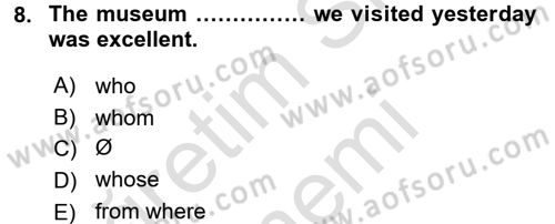 Turizm İçin İngilizce 2 Dersi 2015 - 2016 Yılı (Final) Dönem Sonu Sınav Soruları 8. Soru