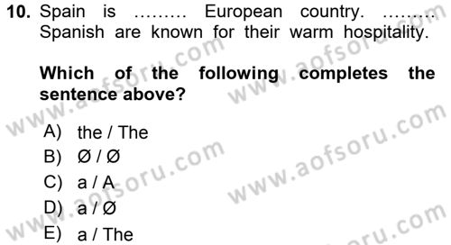 Turizm İçin İngilizce 2 Dersi 2015 - 2016 Yılı Tek Ders Sınav Soruları 10. Soru