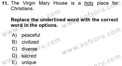 Turizm İçin İngilizce 2 Dersi 2015 - 2016 Yılı Tek Ders Sınav Soruları 11. Soru