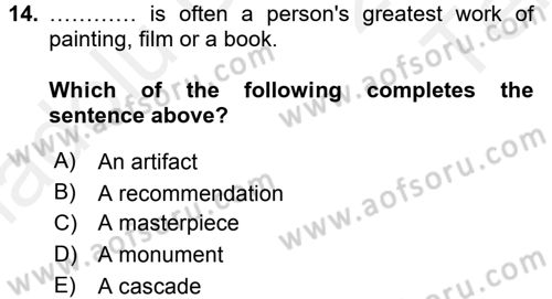 Turizm İçin İngilizce 2 Dersi 2015 - 2016 Yılı Tek Ders Sınav Soruları 14. Soru