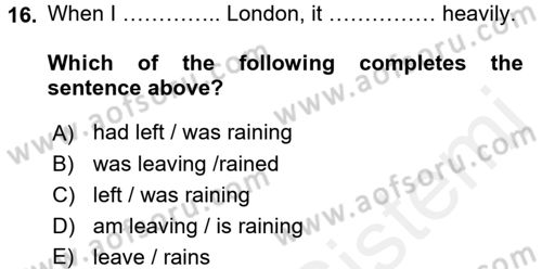 Turizm İçin İngilizce 2 Dersi 2015 - 2016 Yılı Tek Ders Sınav Soruları 16. Soru