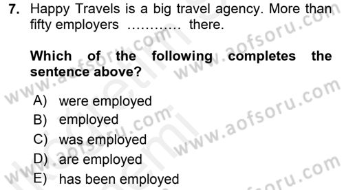 Turizm İçin İngilizce 2 Dersi 2015 - 2016 Yılı Tek Ders Sınav Soruları 7. Soru