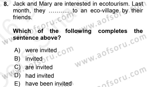 Turizm İçin İngilizce 2 Dersi 2015 - 2016 Yılı Tek Ders Sınav Soruları 8. Soru