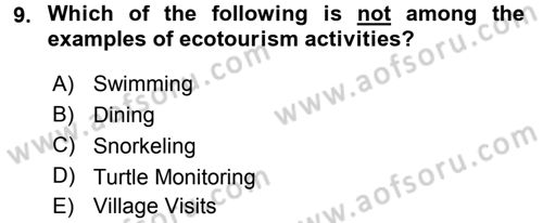 Turizm İçin İngilizce 2 Dersi 2015 - 2016 Yılı Tek Ders Sınav Soruları 9. Soru