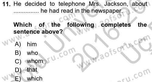 Turizm İçin İngilizce 2 Dersi 2016 - 2017 Yılı 3 Ders Sınav Soruları 11. Soru