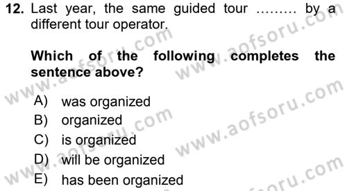 Turizm İçin İngilizce 2 Dersi 2016 - 2017 Yılı 3 Ders Sınav Soruları 12. Soru